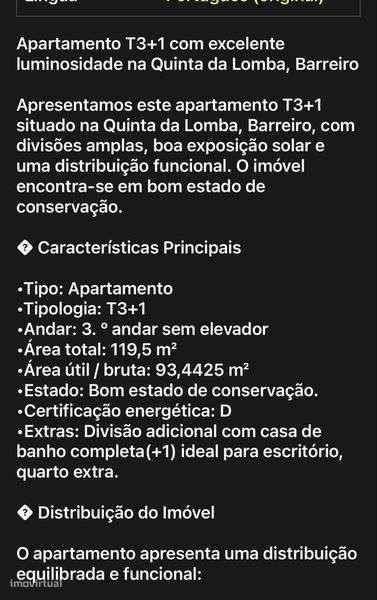 Vendo apartamento T3+1 barreiro