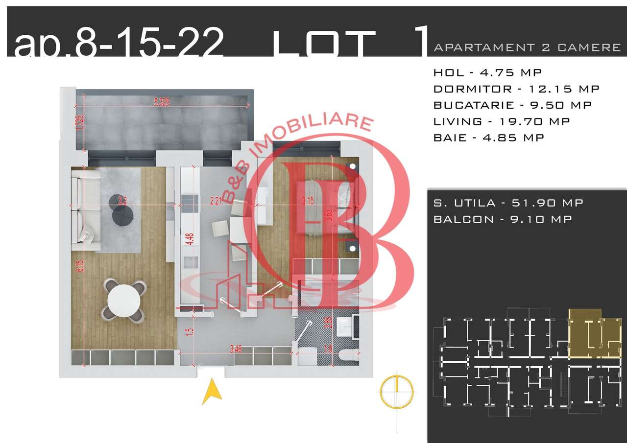 2 camere decomandat -parcare inclusa -Pallady-1