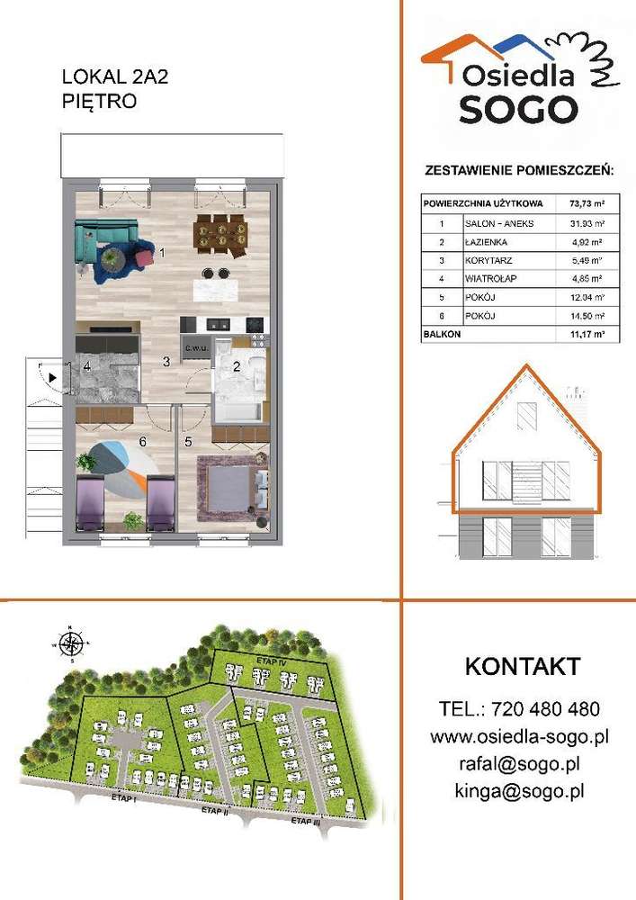 73 m² + STRYCH 73 m² +BALKON 11 m² + m. parkingowe -PRZY LESIE +SZKOŁA - Pełny obrazek: 2/15