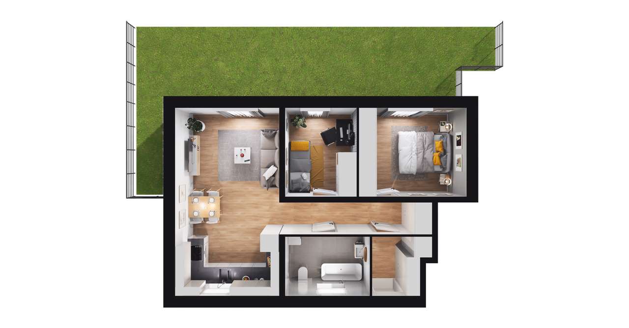3-pokojowe mieszkanie 54m2 + ogródek - Pełny obrazek: 3/9