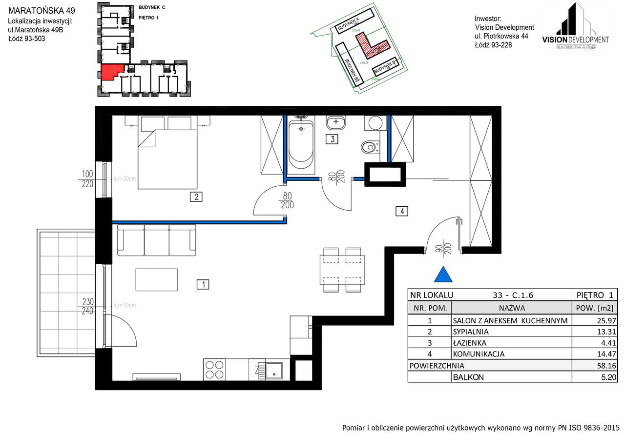 Funkcjonalne mieszkanie 2-pokojowe 57,97 m² | Maratońska 49, Łódź |-16