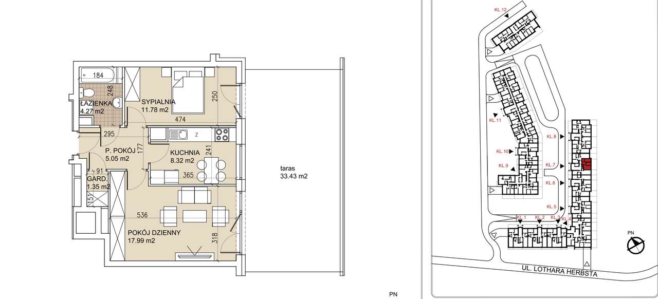 TARAS 33m2| 2 pokoje + KUCHNIA| Garaż Podziemny| Garderoba-1