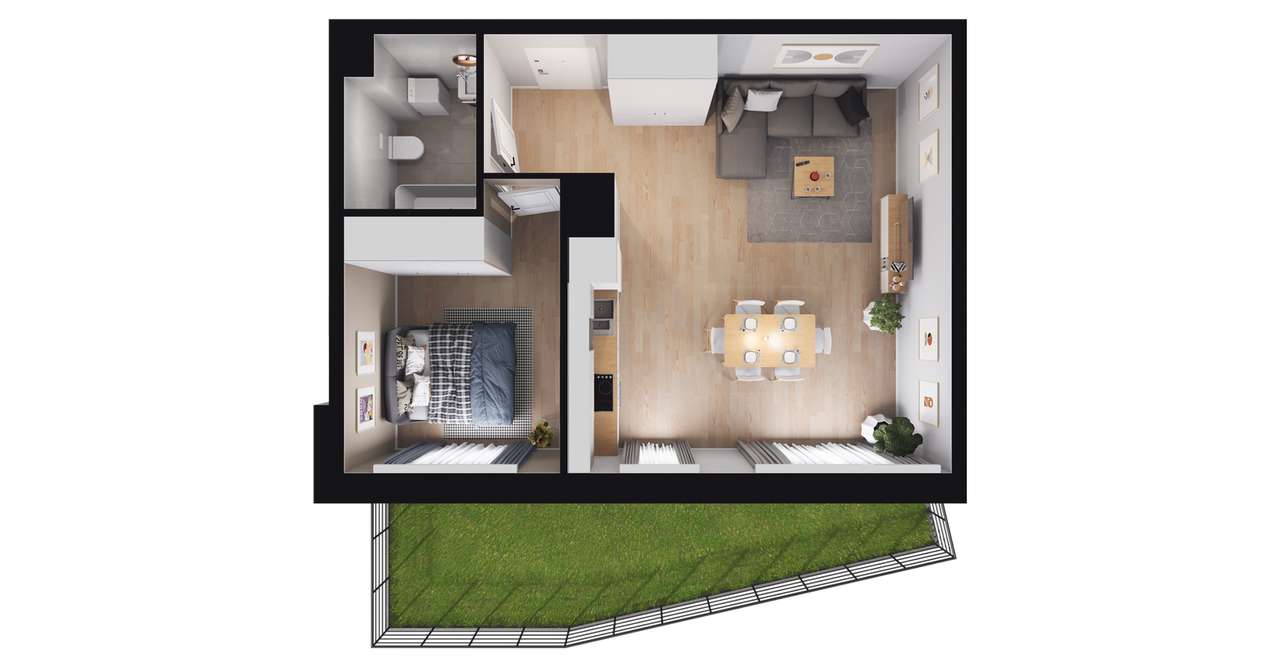 2-pokojowe mieszkanie 43m2 + ogródek - Pełny obrazek: 2/8