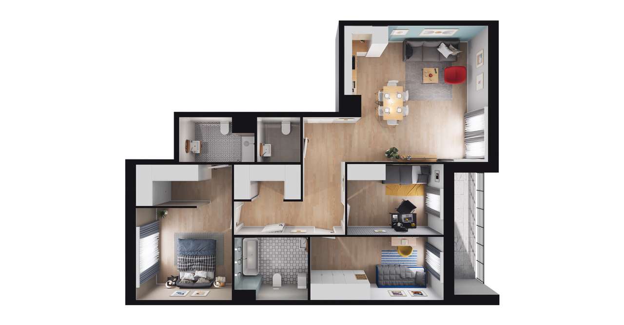 4-pokojowe mieszkanie 94m2 + loggia Bezpośrednio - Pełny obrazek: 2/8