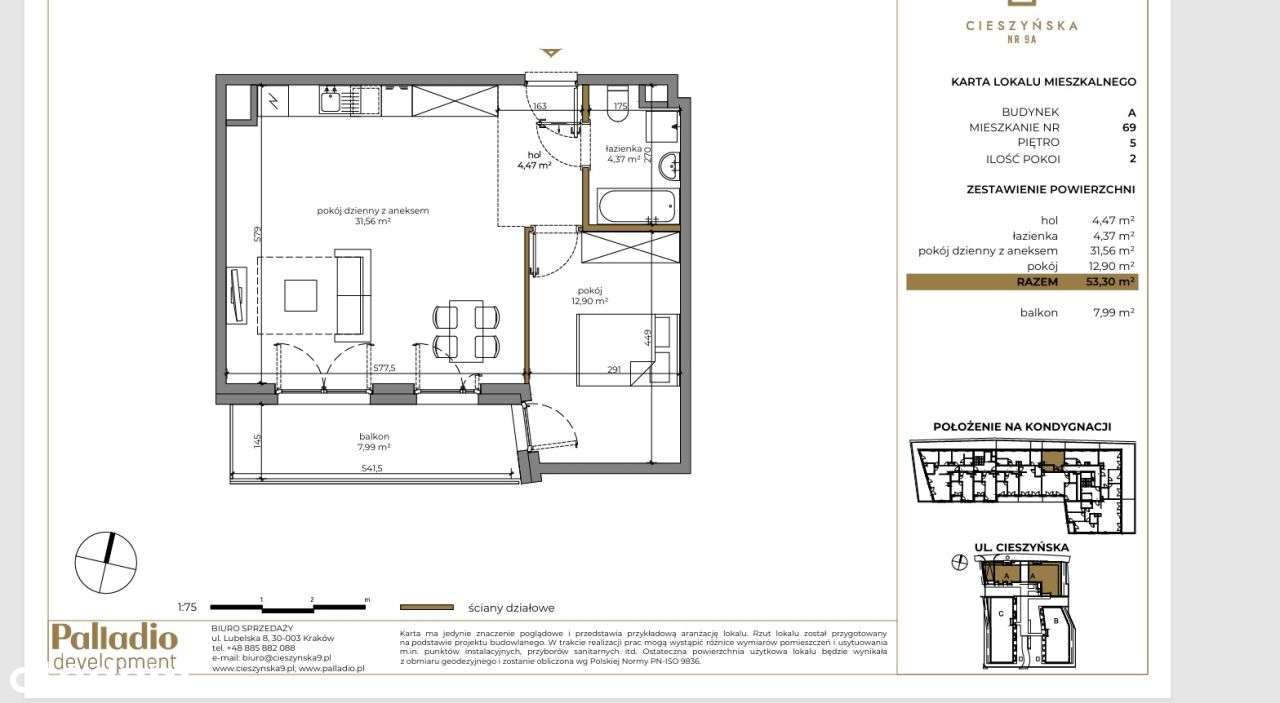 Apartament 3 pok. z balkonem, klimatyzacją i garażem – Cieszyńska-19