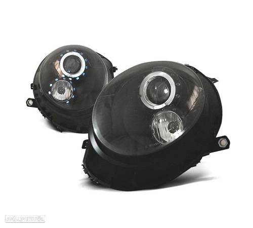 FARÓIS FRONTAIS PARA MINI COOPER R56 R57 06-14 OLHOS DE ANGEL FUNDO PRETO - 1