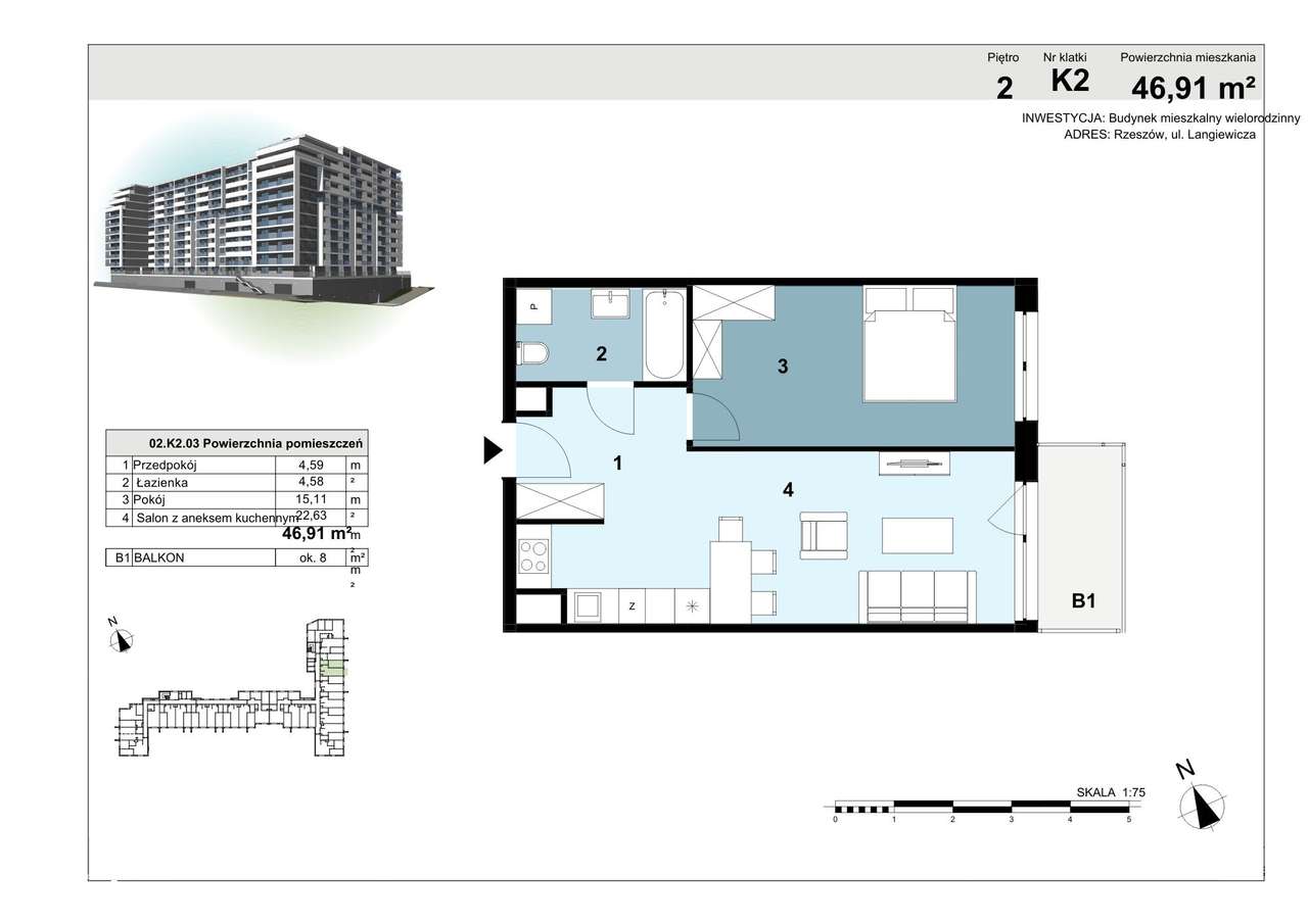 Nowe 2 pok Mieszkanie 47m2-Blisko Centrum-Prywatnie-Idealne na Wynajem - Pełny obrazek: 2/8