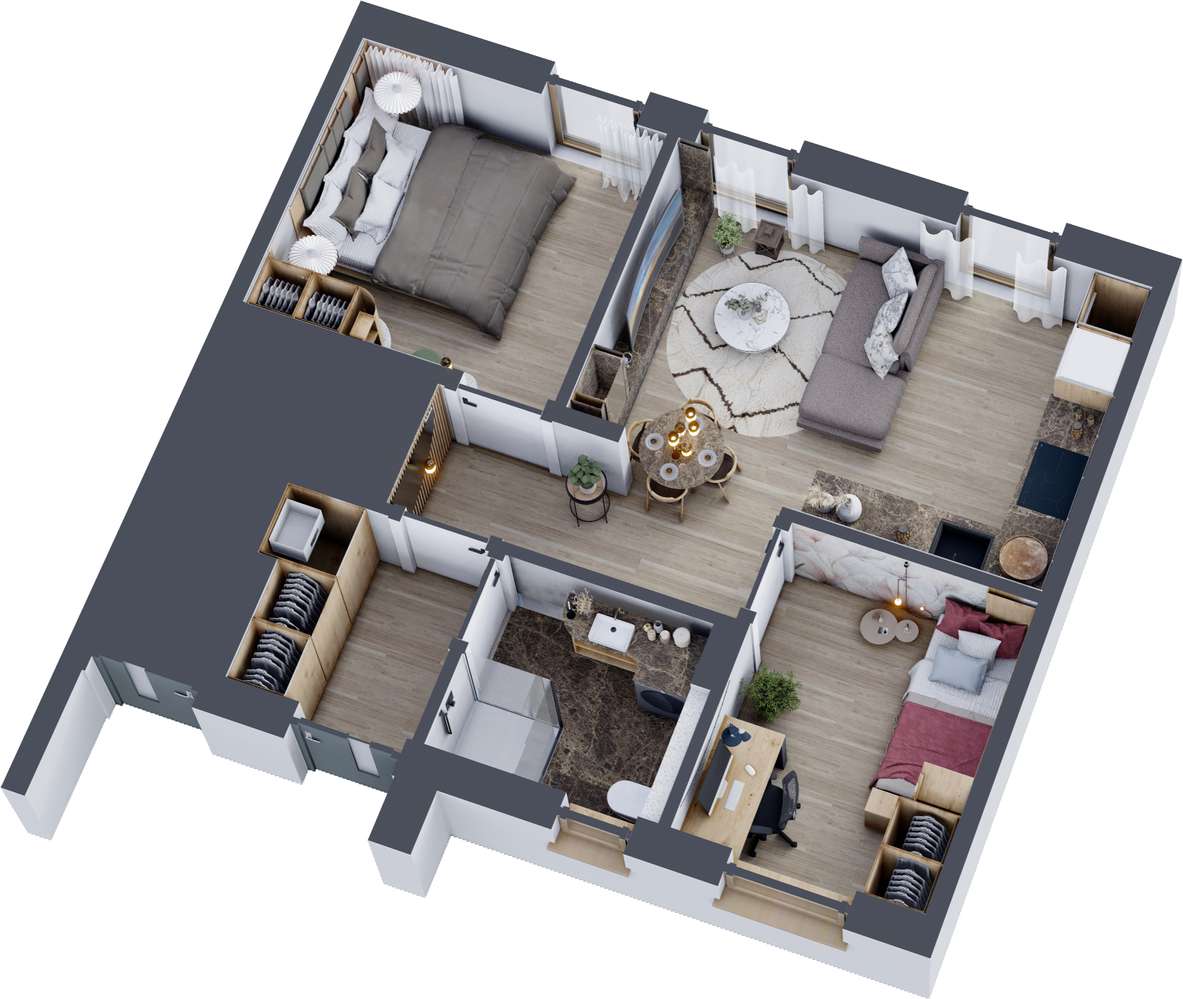 3-pokojowe mieszkanie 46m2 + ogródek - Pełny obrazek: 2/8