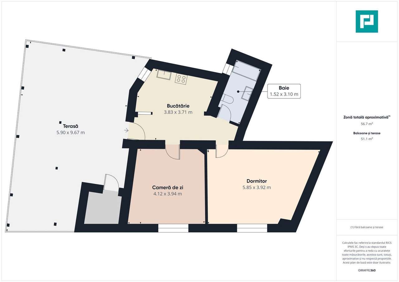 Apartament cu 2 camere și terasă generoasă-6