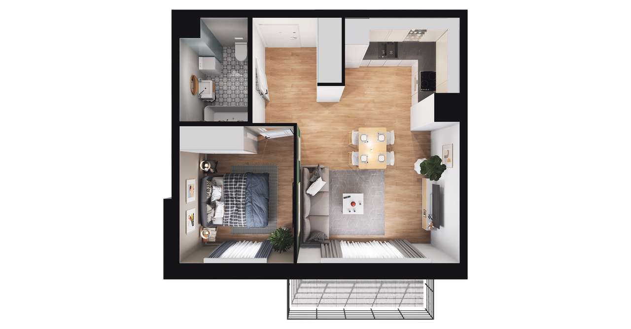 2-pokojowe mieszkanie 40m2 + balkon - Pełny obrazek: 2/8