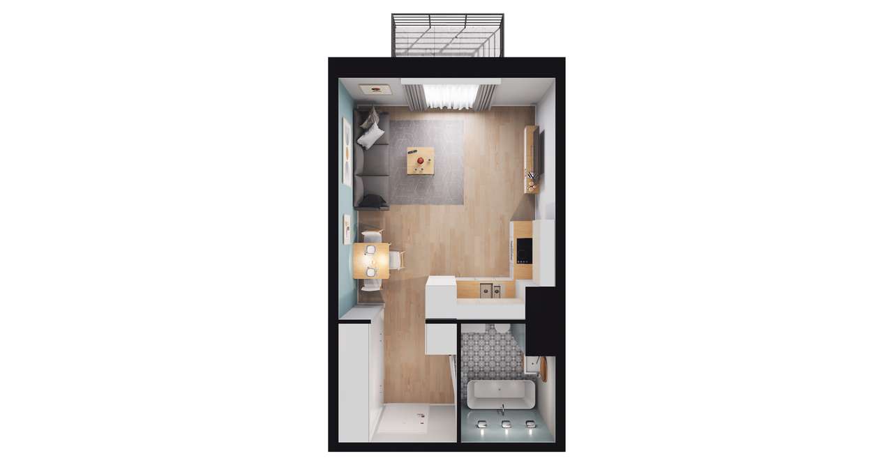 1-pokojowy apartament inwestycyjny 26m2 + balkon - Pełny obrazek: 2/8