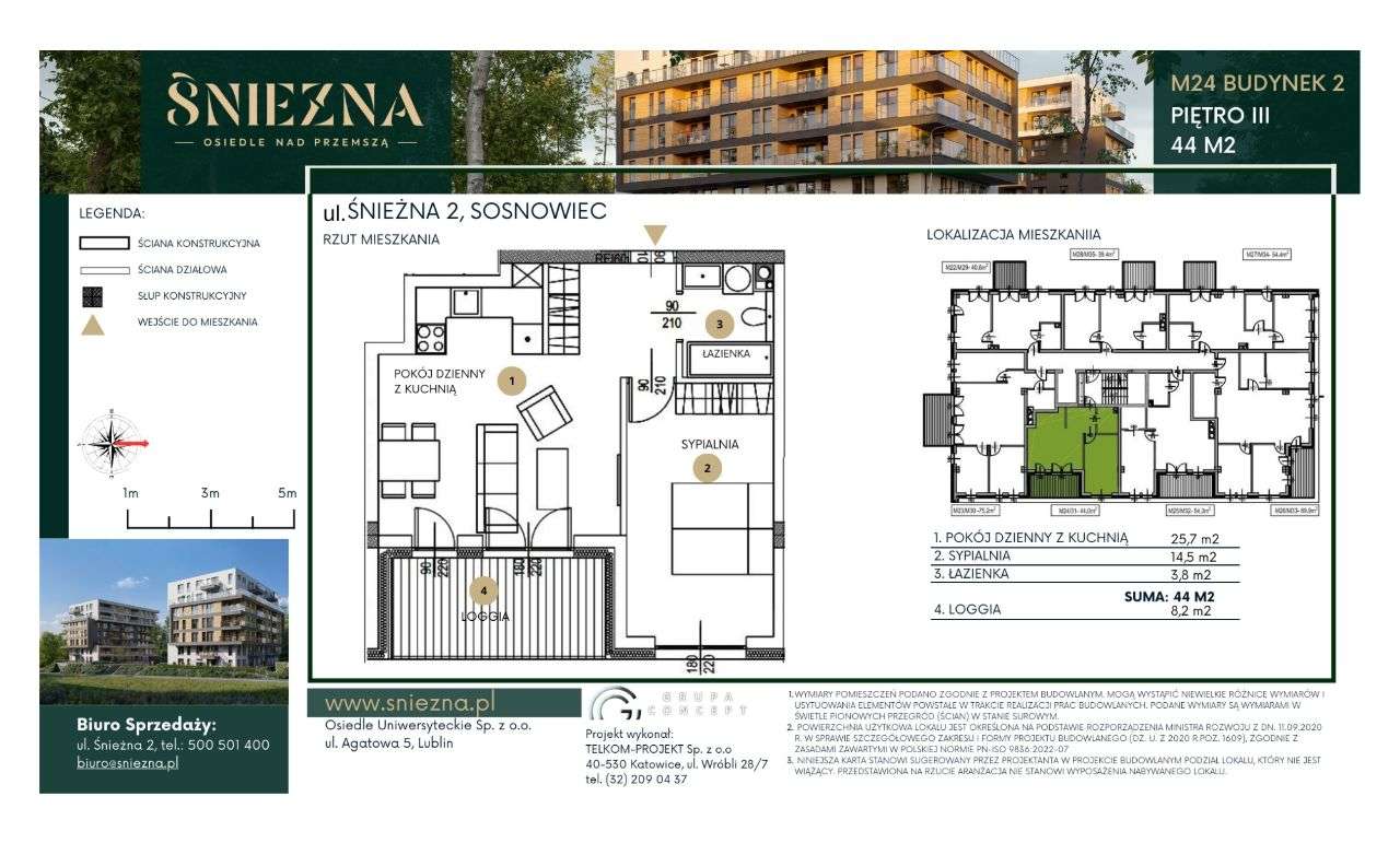 Śnieżna - Mieszkanie 2 pok. Loggia 8,2m2 wschód - Pełny obrazek: 2/9