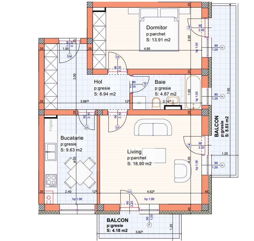Apartament 2 camere, 56 mp, Decomandat, etaj 2, Subcetate City 2.-5