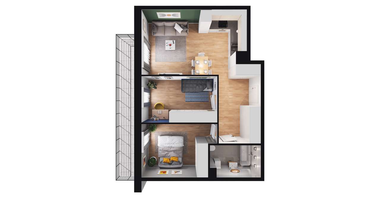 3-pokojowe mieszkanie 54m2 + balkon - Pełny obrazek: 2/8