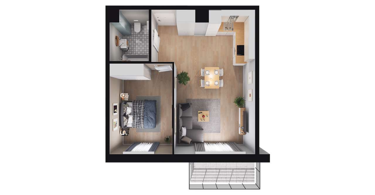 2-pokojowe mieszkanie 46m2 + balkon Bezpośrednio - Pełny obrazek: 3/6