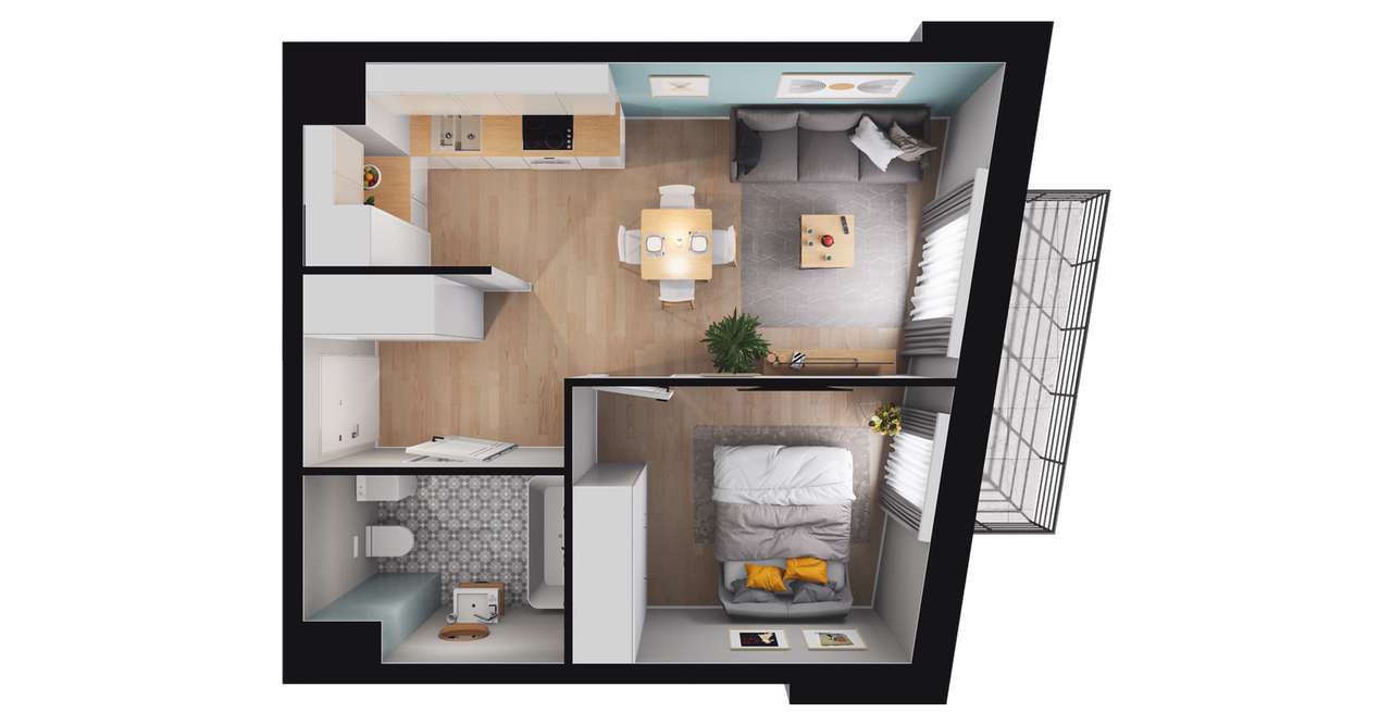 2-pokojowe mieszkanie 34m2 + balkon Bezpośrednio - Pełny obrazek: 3/7