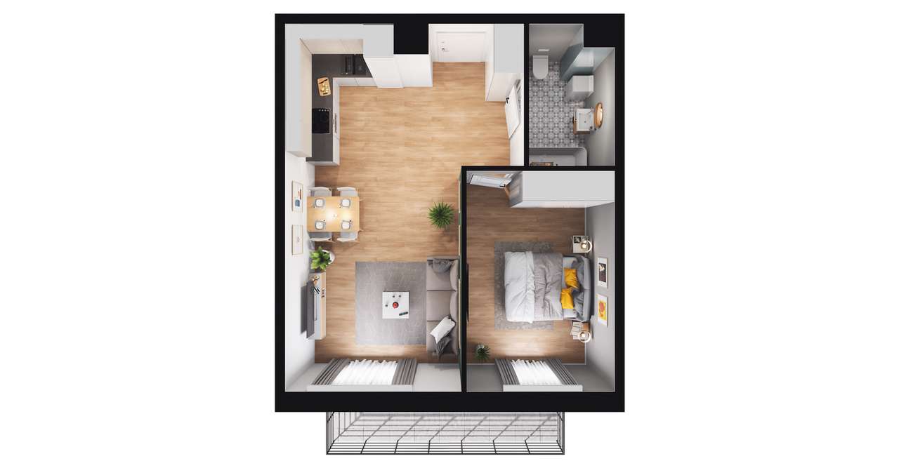 2-pokojowe mieszkanie 43m2 + balkon - Pełny obrazek: 3/9