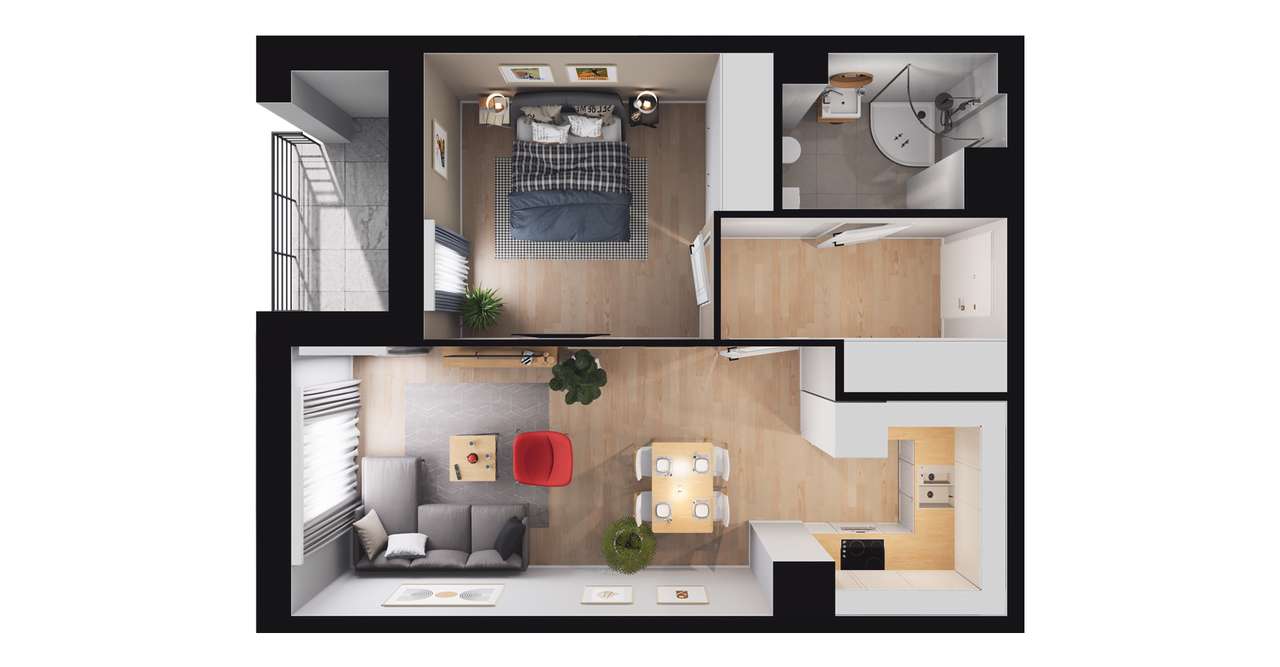 2-pokojowe mieszkanie 44m2 + balkon Bezpośrednio - Pełny obrazek: 2/8