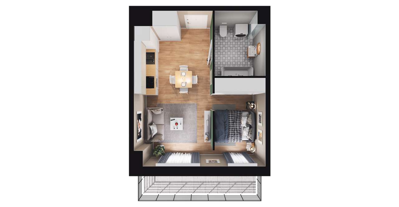 1-pokojowe mieszkanie 32m2 + loggia Bez Prowizji - Pełny obrazek: 2/8