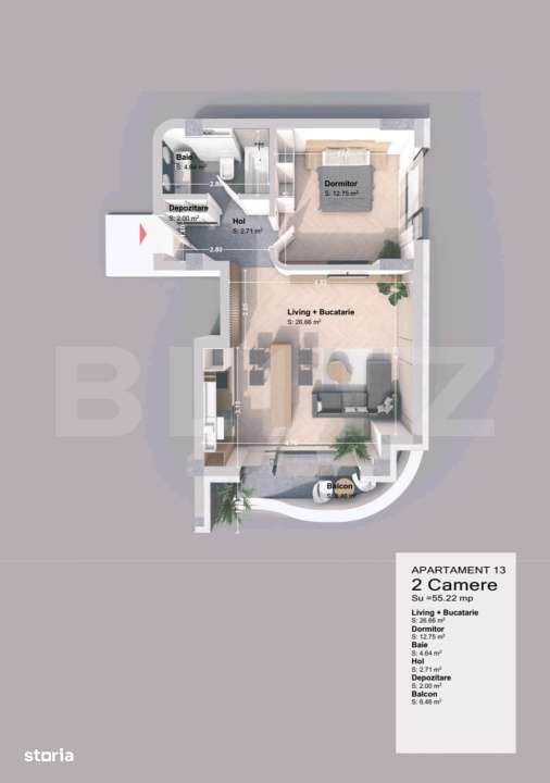 Apartament 2 camera, 52.22 mp, zona Pacurari — fotografia 1