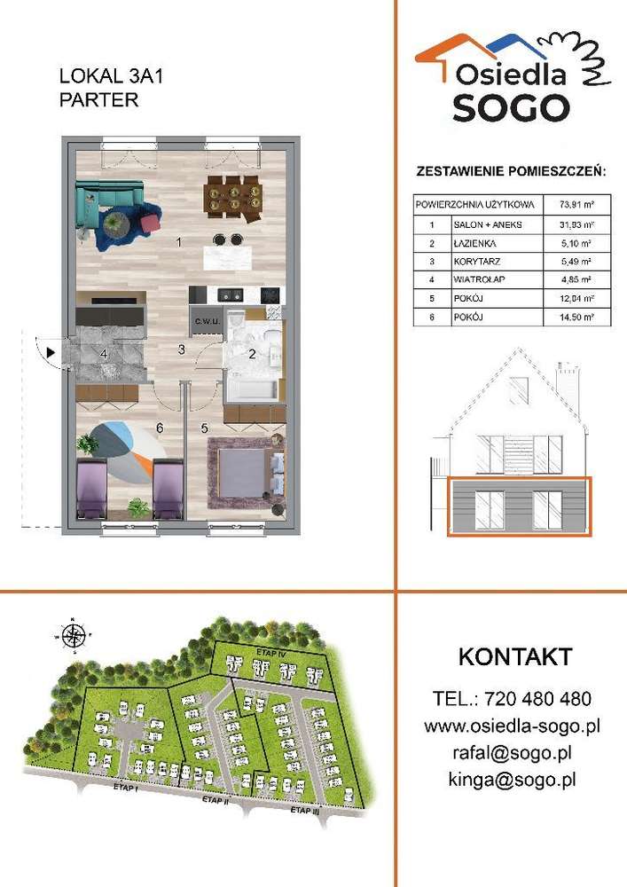 MIESZKANIE 73m² +OGRÓD 200m² +m. parkingowe - przy lesie - Pełny obrazek: 2/15