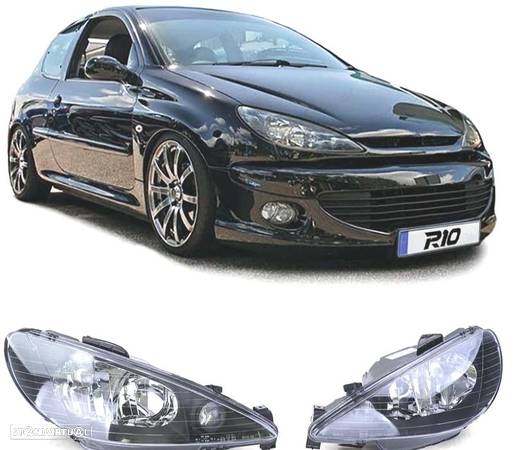 FARÓIS PARA PEUGEOT 206 06- CABRIO HATCHBACK  SW GTI PRETO H7 - 1