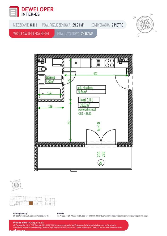 1-pokojowe mieszkanie 28m2 Bez Pośredników - Pełny obrazek: 2/5