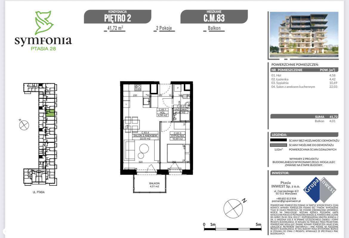 Jasne, nowe mieszkanie 2 pokojowe, 150m od Lasku Marcelińskiego - Pełny obrazek: 3/7