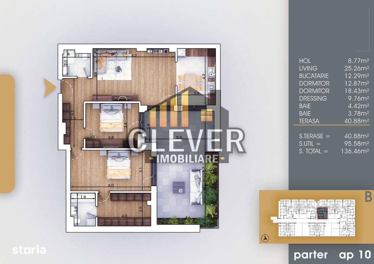 3 Camere cu Dormitor Matrimonial cu Baie Proprie si Dressing - Imagine principală: 1/5