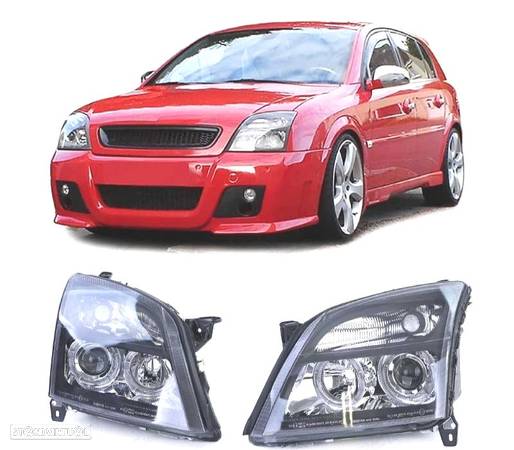 FARÓIS FRONTAIS ANGEL EYES PARA OPEL VECTRA C 02-05 E OPEL SIGNUM 03-05 PRETO - 1