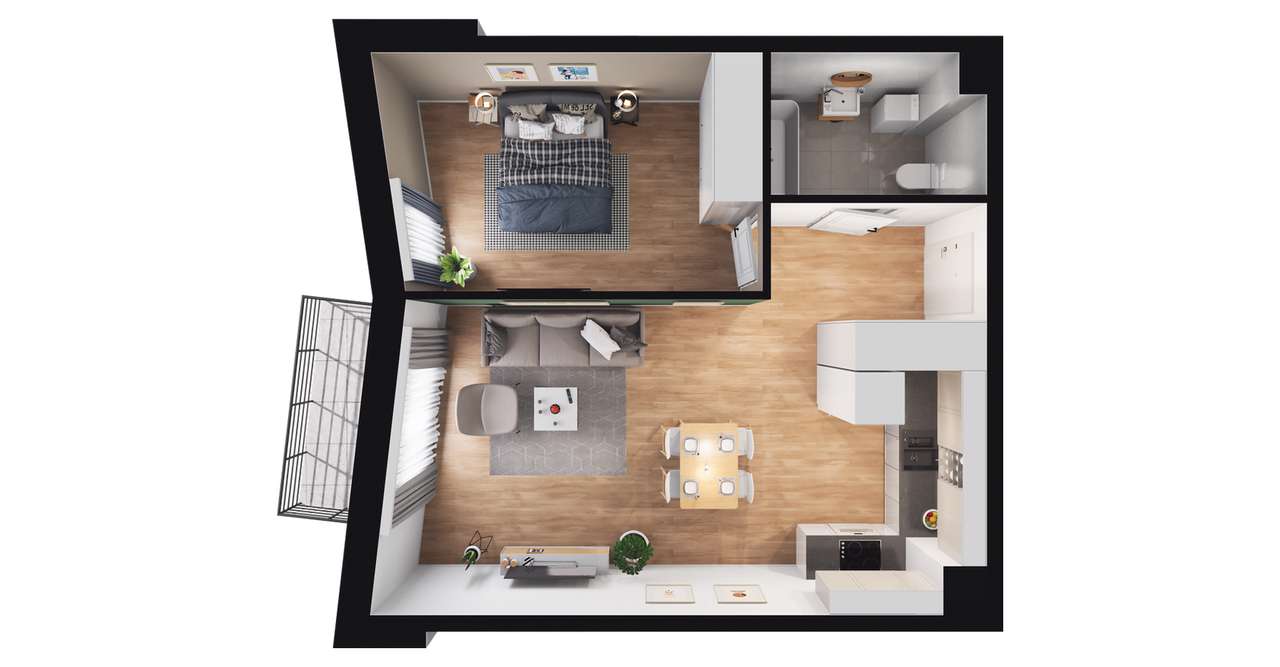 2-pokojowe mieszkanie 46m2 + balkon Bezpośrednio - Pełny obrazek: 3/8