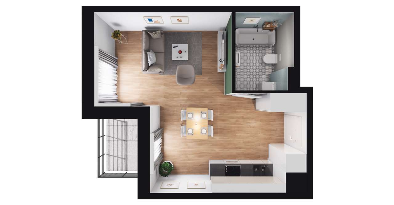 2-pokojowe mieszkanie 32m2 + balkon Bezpośrednio - Pełny obrazek: 2/8