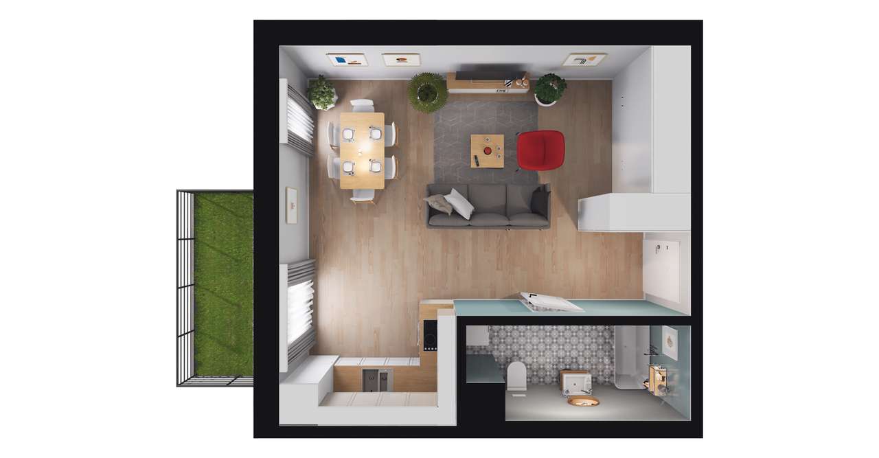 1-pokojowe mieszkanie 39m2 + ogródek - Pełny obrazek: 2/8