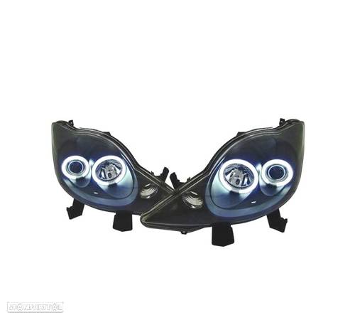 FARÓIS ANGEL EYES CCFL PARA PEUGEOT 107 05+ FUNDO PRETO - 1