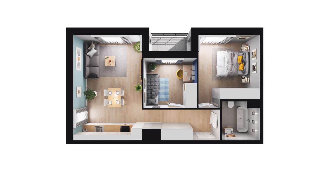 3-pokojowe mieszkanie 53m2 + loggia Bezpośrednio - Pełny obrazek: 2/8