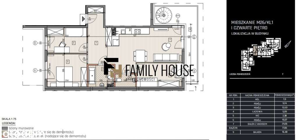 Jędrzejów, apartament deweloperski 77.06 m2.-3