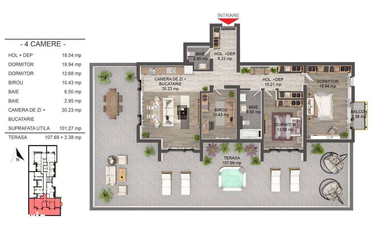 PENTHOUSE 4 camere | 102 mp utili + terasă panoramică 108 mp - Imagine principală: 3/6