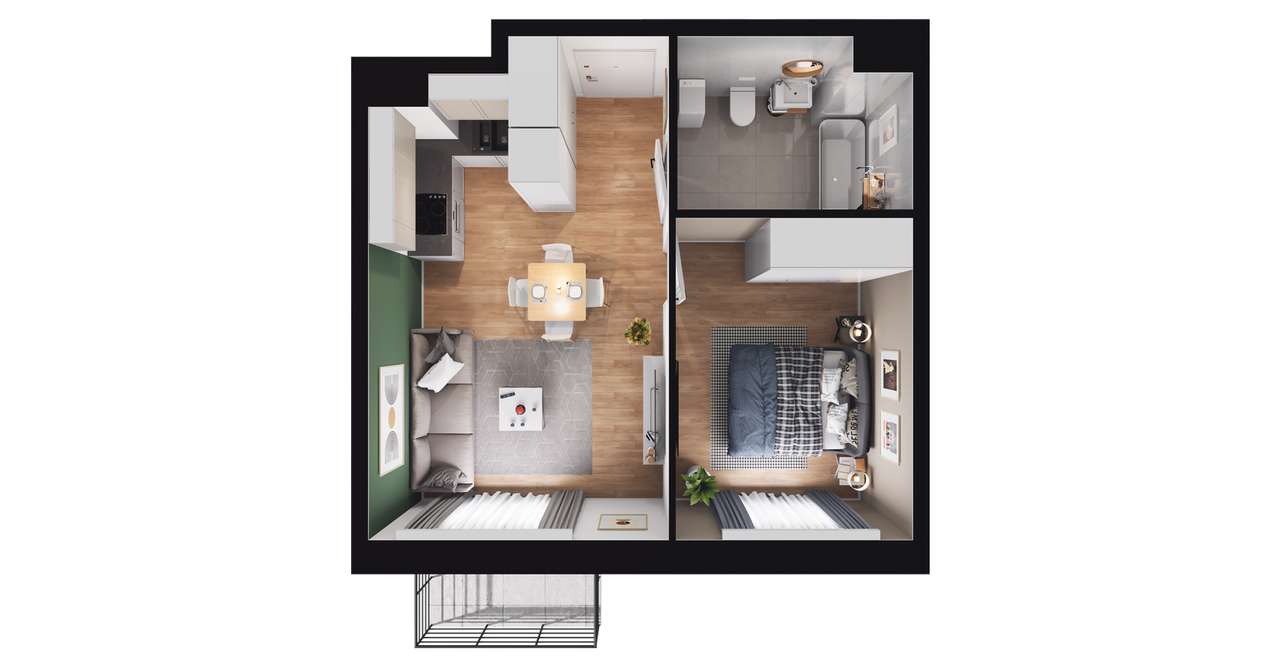 2-pokojowe mieszkanie 34m2 + balkon - Pełny obrazek: 2/8