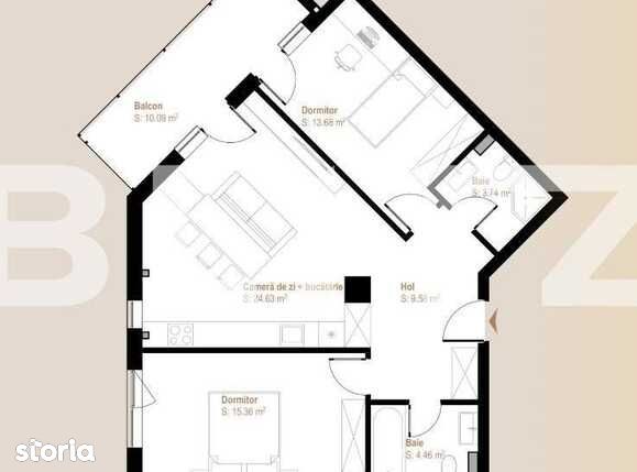 Apartament 3 camere, 71,45 mp + balcon 10,09 mp, zona Vivo