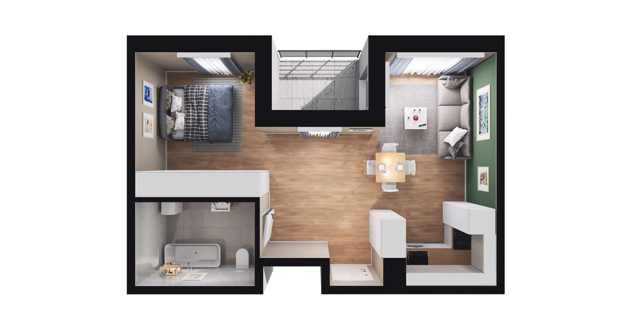 2-pokojowe mieszkanie 37m2 + balkon - Pełny obrazek: 2/8