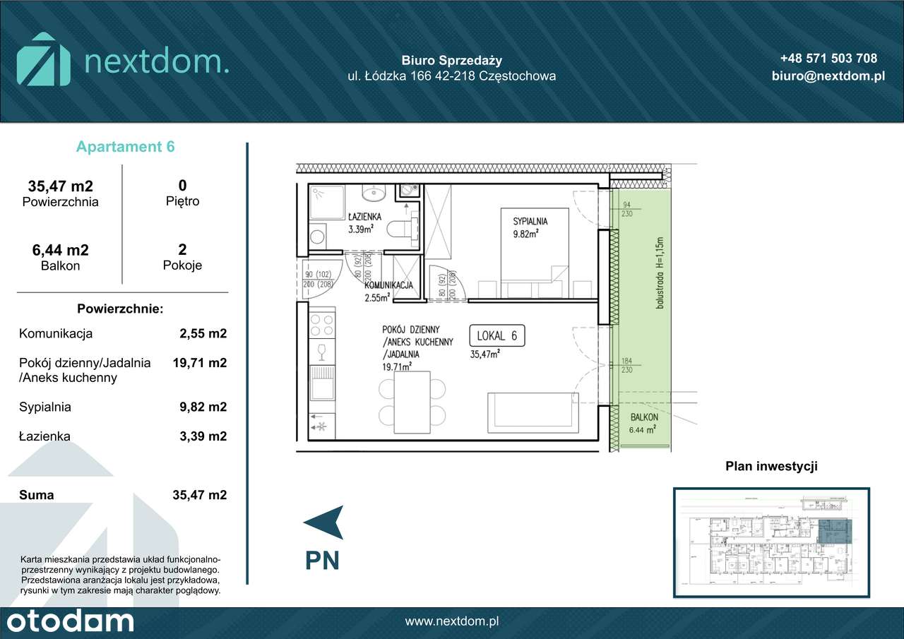 Apartament 6 - 35.47m2 + balkon 6.44m2 - Łódzka 166 Częstochowa - Pełny obrazek: 4/13