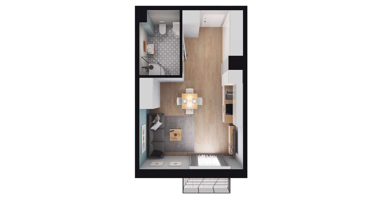 1-pokojowe mieszkanie 30m2 + balkon Bezpośrednio - Pełny obrazek: 3/9