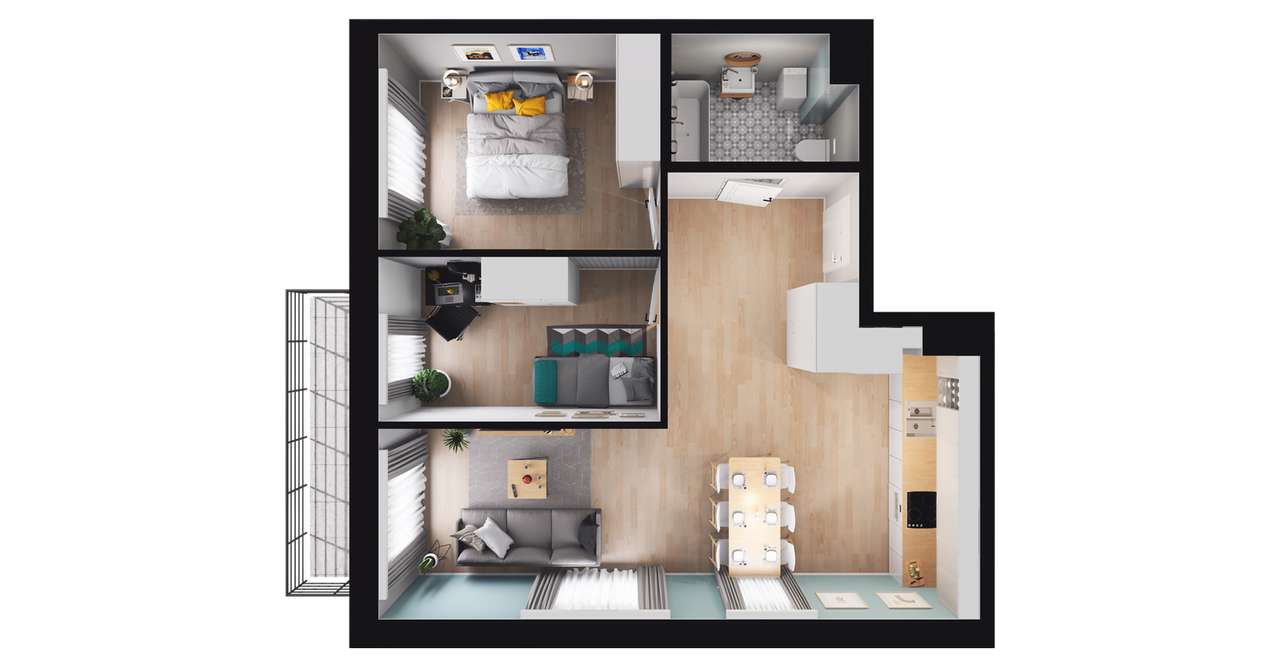 3-pokojowe mieszkanie 56m2 + balkon Bezpośrednio - Pełny obrazek: 2/8