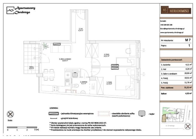 3-pokojowe mieszkanie 51,5 m2 + balkon