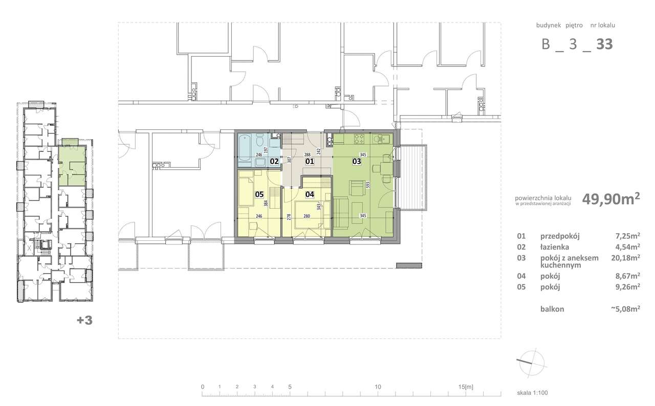 Mieszkanie 3 pokojowe, Ruczaj-17