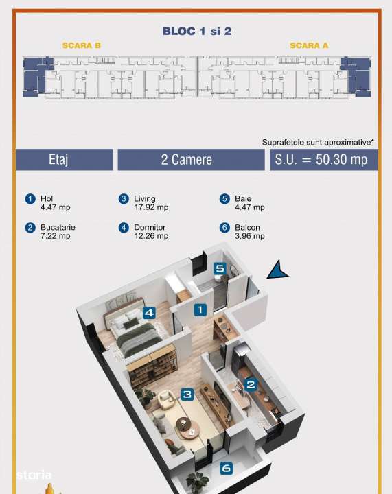 Apartament 2 camere, 54 mp decomandat, conf 1, bloc nou Ilie Petre, C