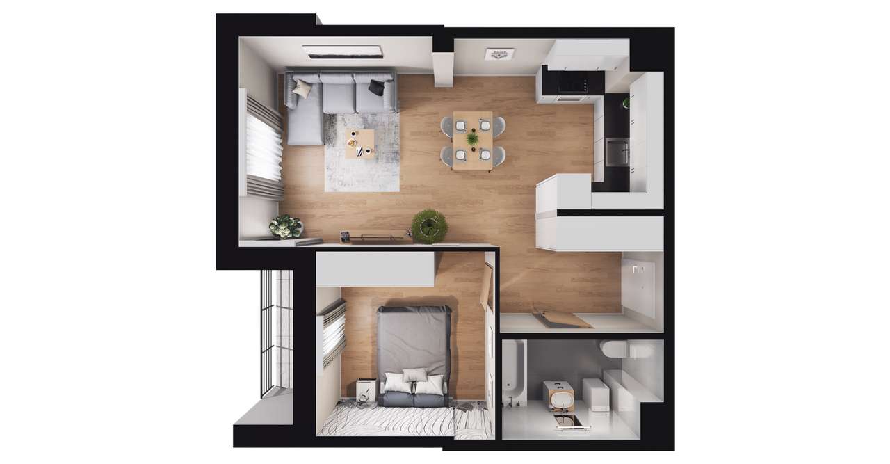 2-pokojowe mieszkanie 45m2 + loggia - Pełny obrazek: 2/8
