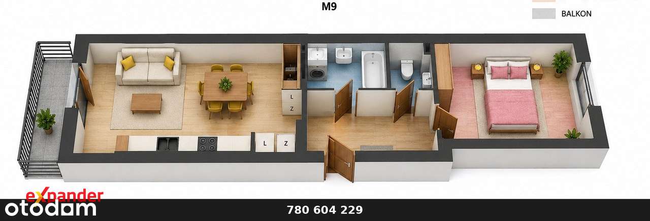 NOWE 46,39m2|2pokoje|balkon|RUMIA