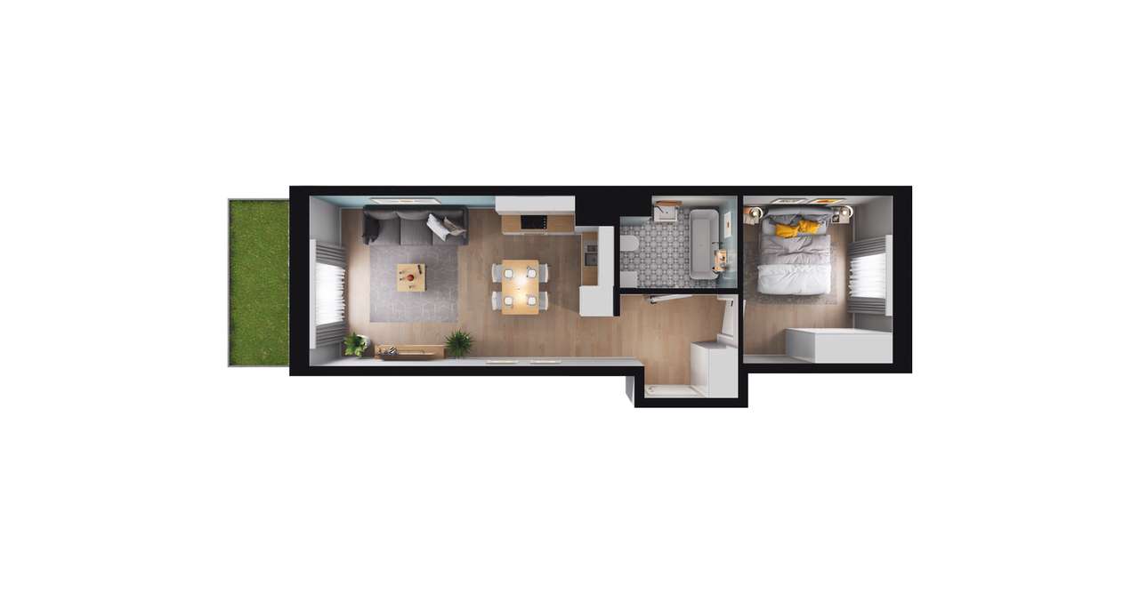 2-pokojowe mieszkanie 39m2 + ogródek - Pełny obrazek: 2/8