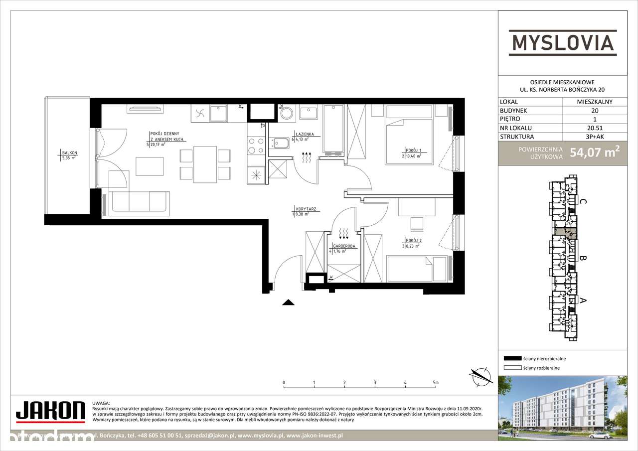 3-pokojowe mieszkanie 54m2 + balkon Bez Prowizji (lokal 20_51)
